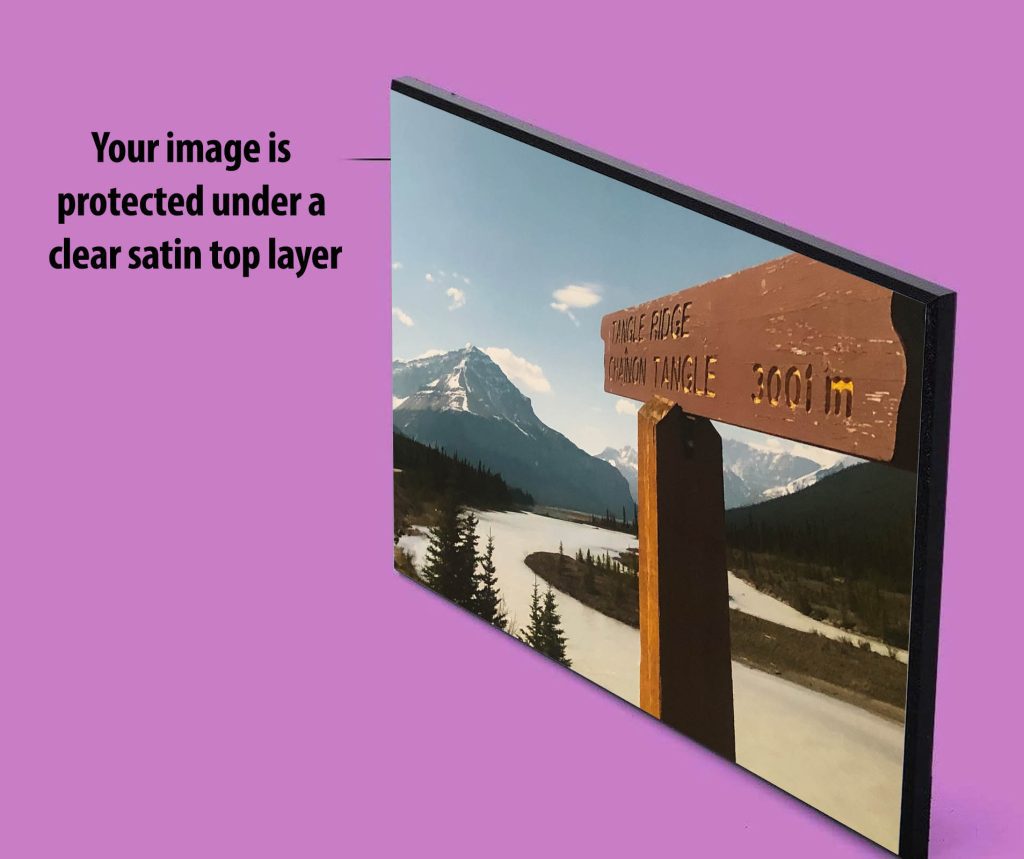 Photo print mounted to wood (MDF) painted black